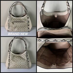NEW Coach Tan and Cream Signature Kristy Snakeskin Shoulder Bag